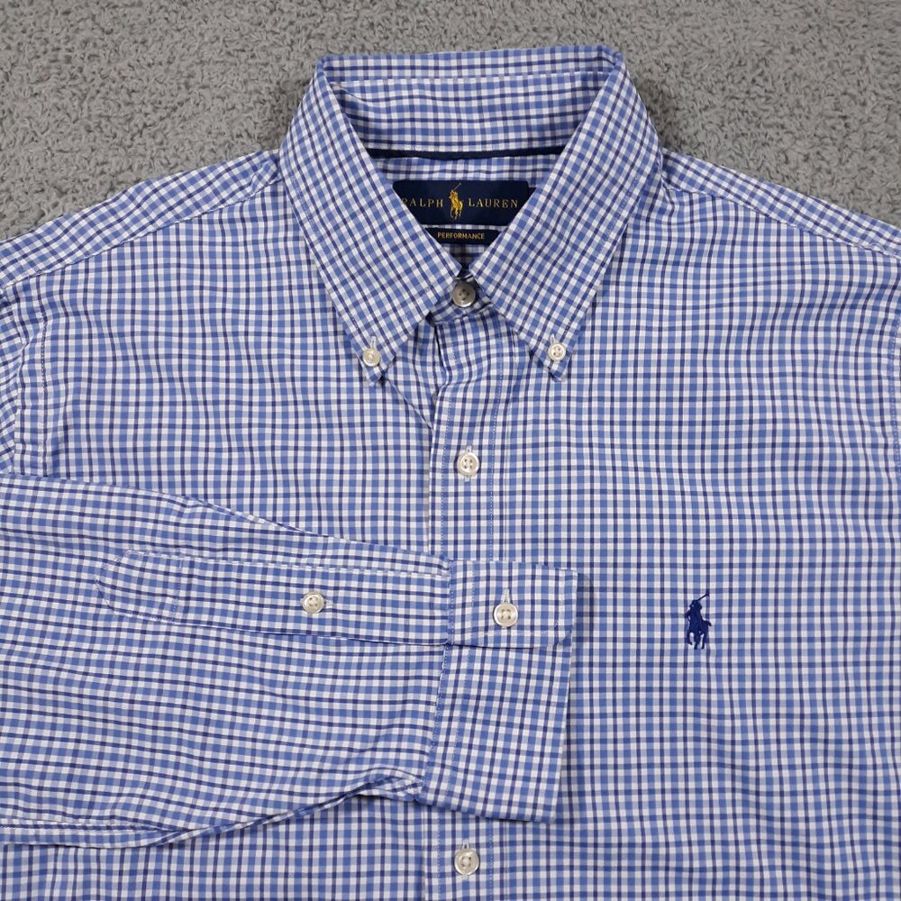 Ralph‎ Lauren Performance Shirt Mens Medium Nylon Elastane Blue Small Pony